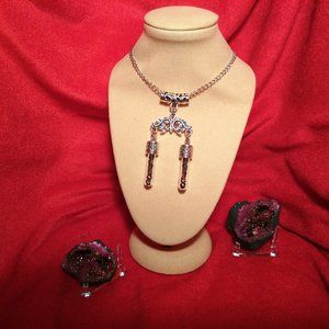 Tibetan Silver and Garnet Necklace with Double Tubes